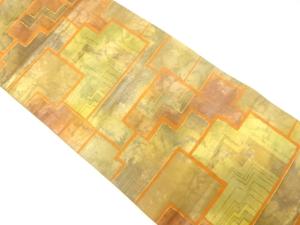 引箔　幾何学模様織り出し　名古屋帯